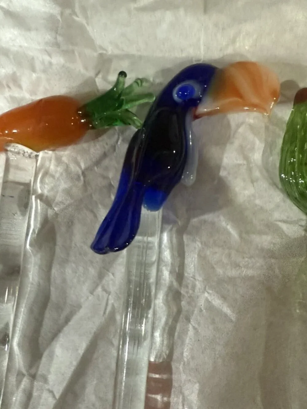 Set of 8 Vintage GLASS Cocktail Stir Sticks Barware SWIZZLE STICKS-frog Parrot..